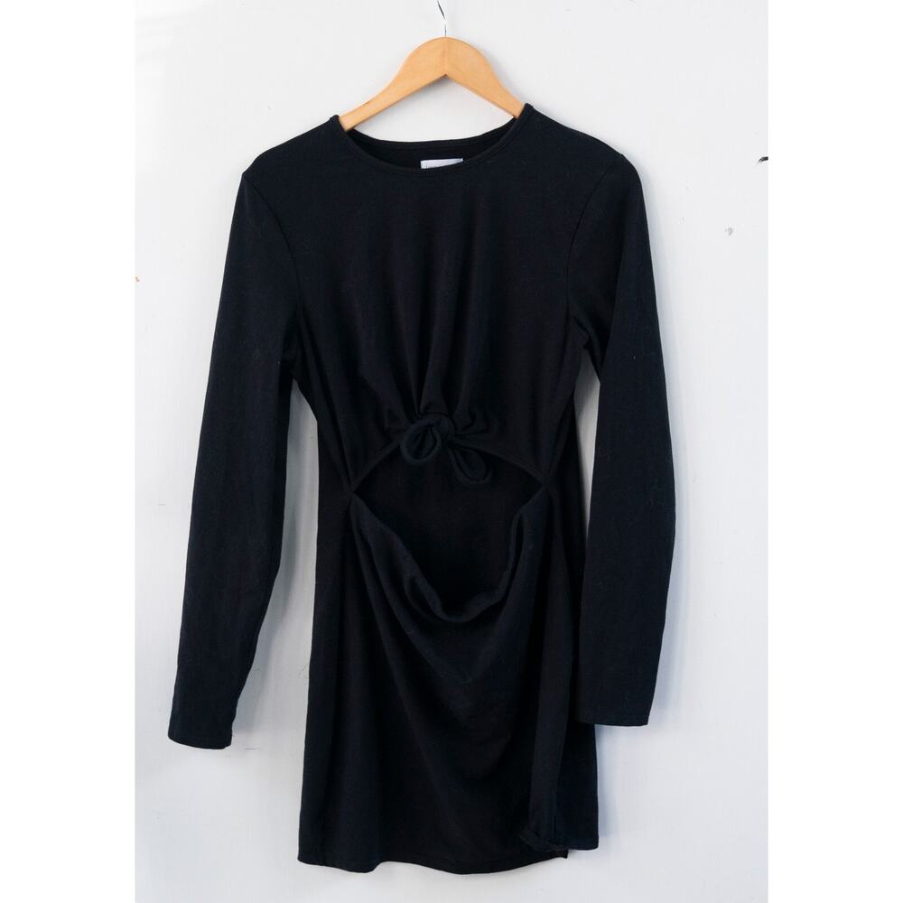 LOVERS‎ AND FRIENDS Bodycon Black Cutout Long Sleeve Front Tie Dress Size XL